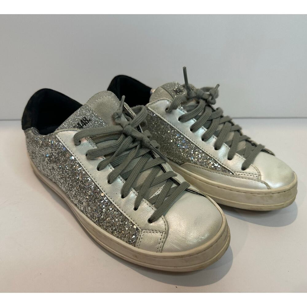 P448 John Ginevra Silver Glitter Sneakers Women’s EU 36 Luxe Street Style Glam
